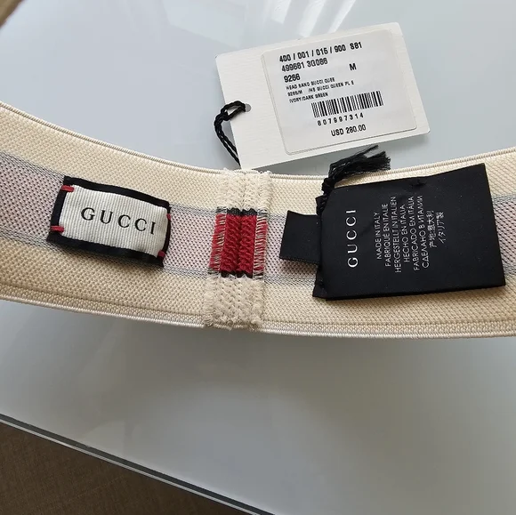 Gucci Red, Green, and Ivory Monogram Logo Elastic Headband Unisex - Picture 3 of 7